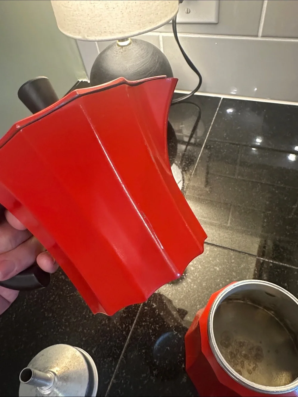 Red Stovetop Espresso Maker Moka Pot with Black Handle